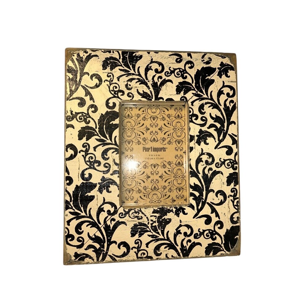 Pier One Black And Beige Distressed Wood 4x6 Picture Frame
